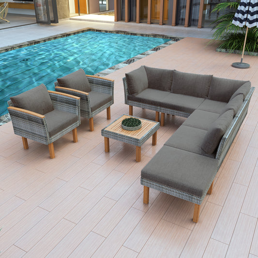 Dario 9 Pc Patio Rattan Furniture Set - Gray