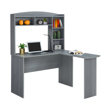 Tech Desk Pro L-Shaped Desk with Hutch - Grey