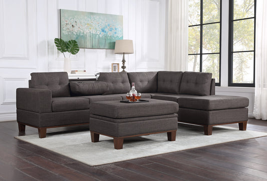 Hilo Fabric Reversible Sectional Sofa with Storage Ottoman - Dark Gray