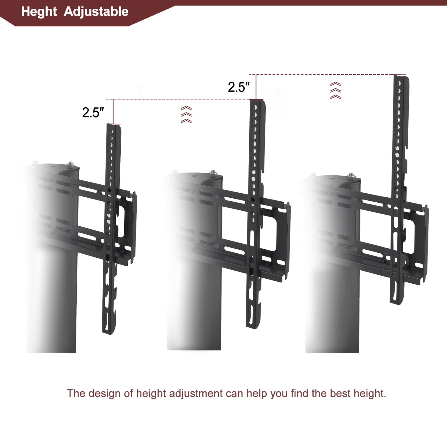 ElevateMax TV Stand: Black Multi-function Height Adjustable Bracket with Swivel and 3-Tier Storage