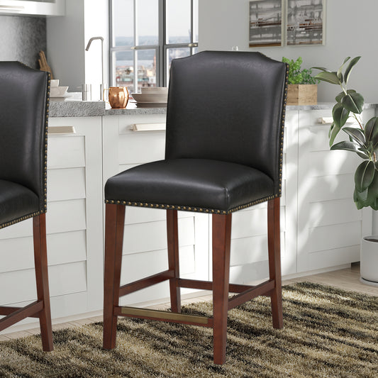 Summit  Faux Leather Counter Stool with Nail Heads - Black Set of 2