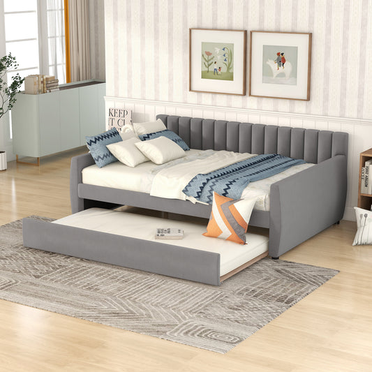 Xena Full Size Upholstered Daybed with Trundle - Gray