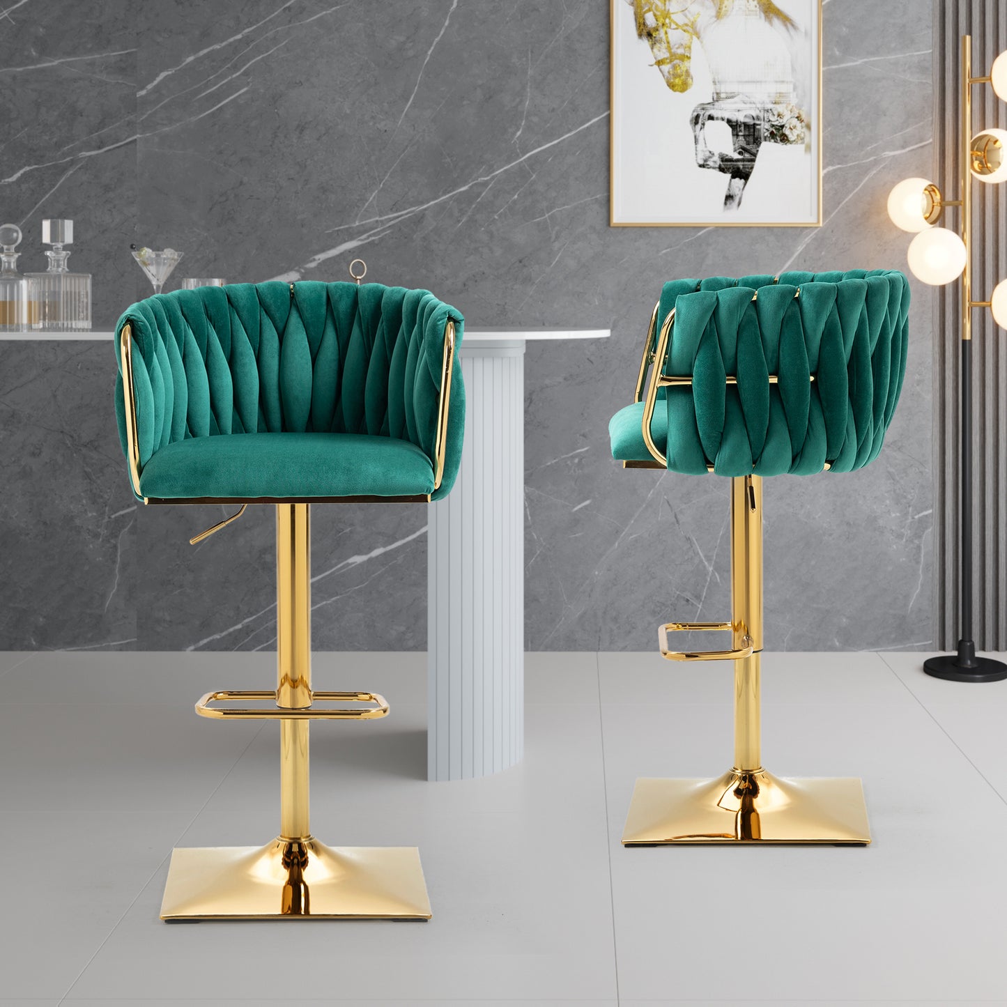 Noah Vintage Counter Height Bar Chairs   - Emerald Set of 2