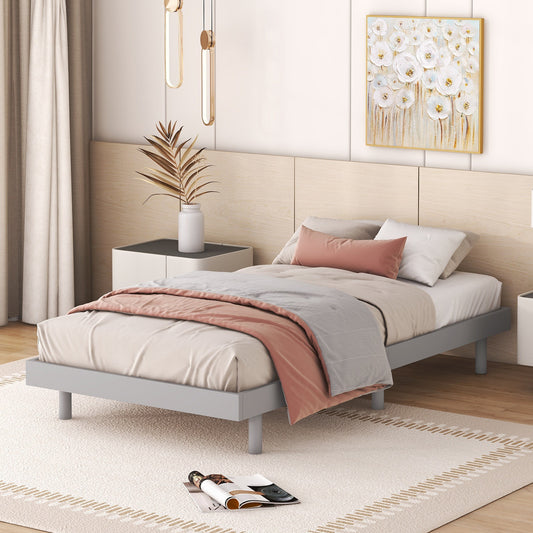 Fino Twin Size Platform Bed Frame with 2 Drawers - Gray