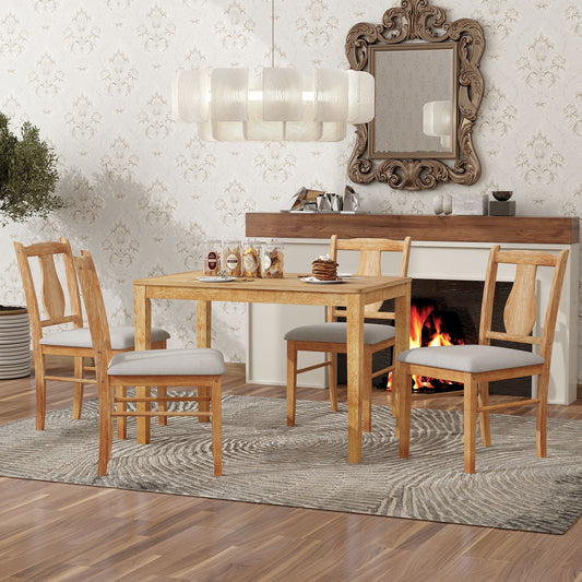 Roslin 5pc Dining Set Wooden Table 4x Side Chairs And Bench - Natural