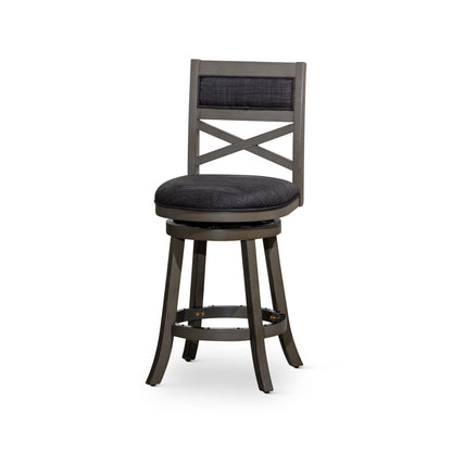 Counter Height X-Back Swivel Stool, Weathered Gray Finish, Charcoal Fabric Seat