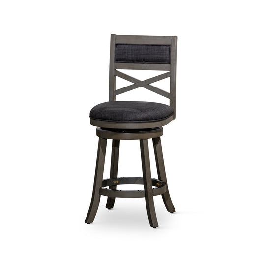 Counter Height X-Back Swivel Stool, Weathered Gray Finish, Charcoal Fabric Seat