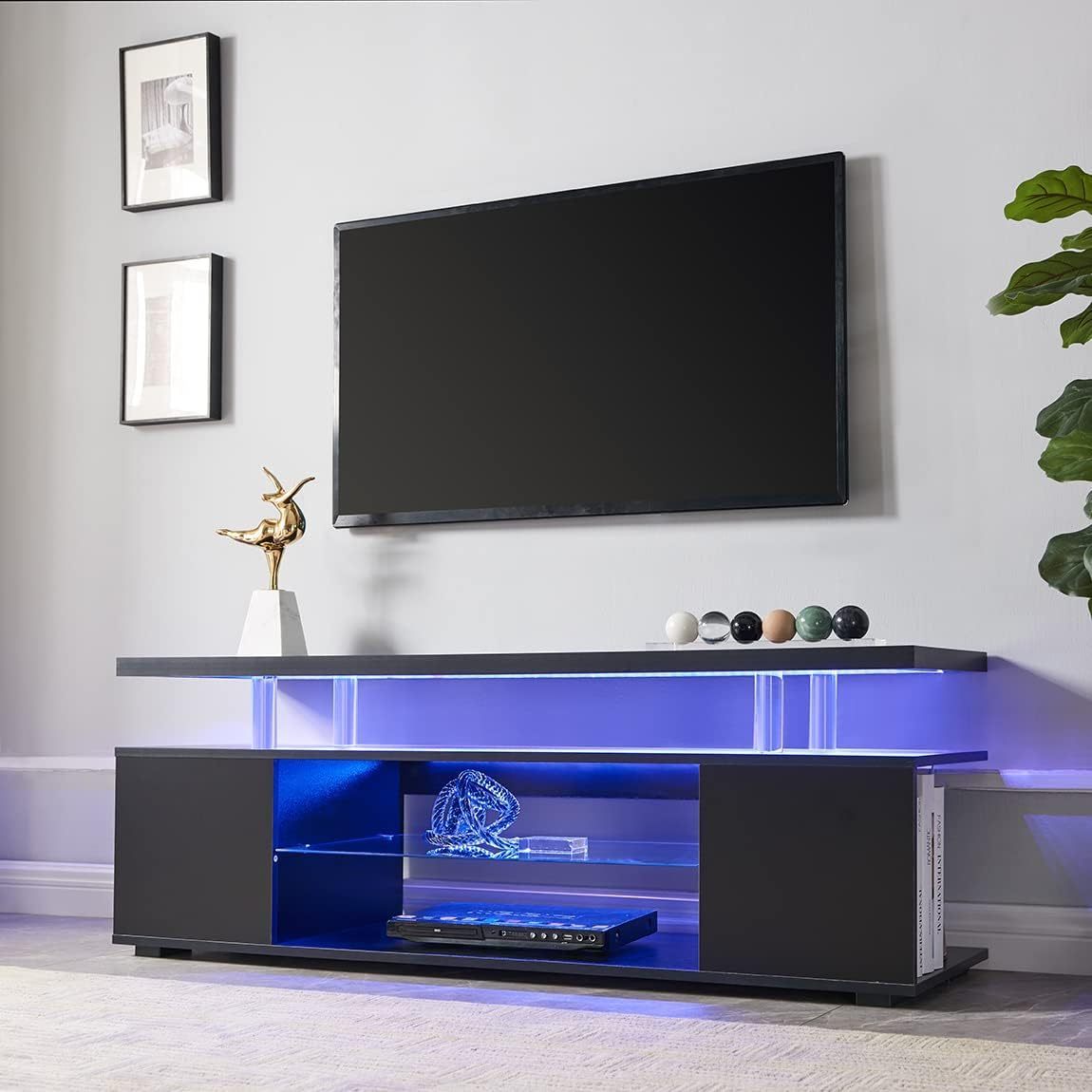 Pulse TV Stand Entertainment Center for 65 Inch TV - Black