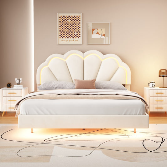 Atlantic Queen Size Platform Bed Frame withe LED - Beige