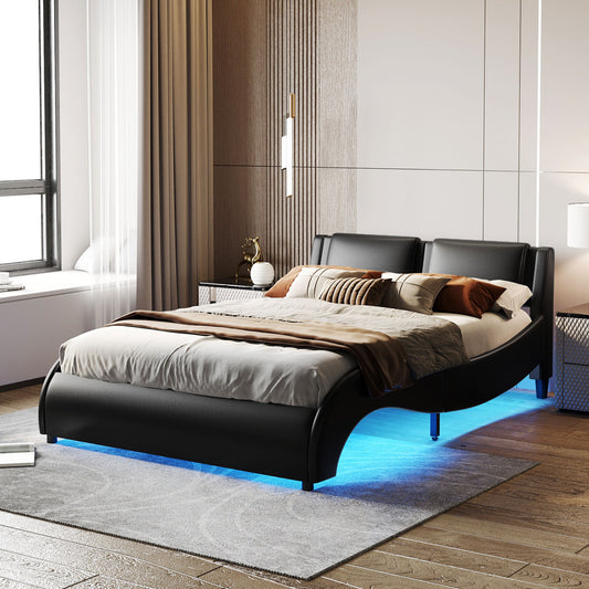 FX Queen Size Platform Bed Frame with LED - Black