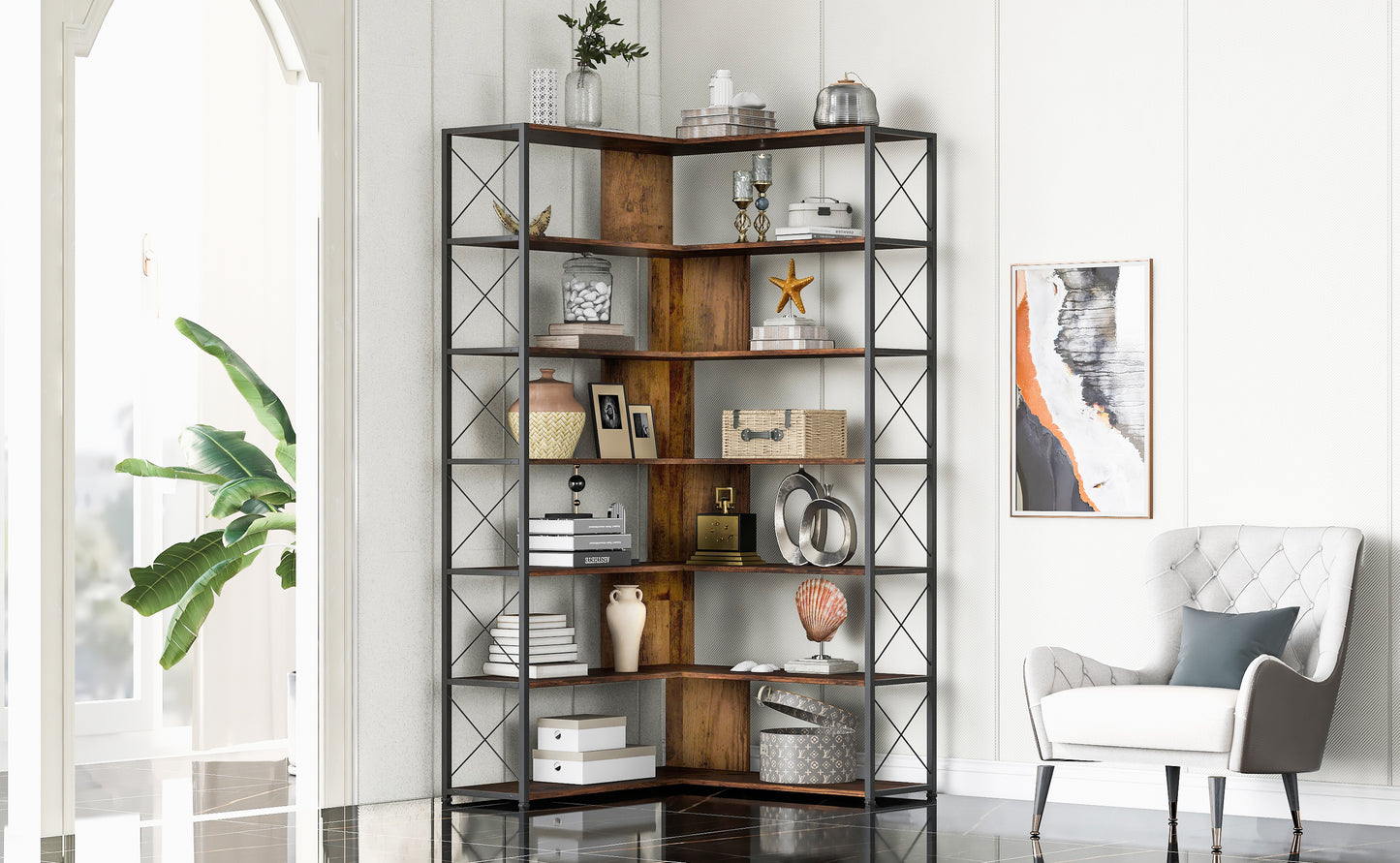 L-Shaped Corner Bookcase - Brown