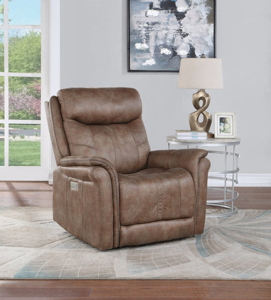 Luxurious Dual-Power Faux-Suede Recliner - Camel