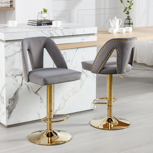 Nadia Velvet Adjusatble Seat  Bar Stool - Gray Set of 2