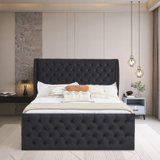 Tufy King Size Velvet Platform Bed Frame - Black