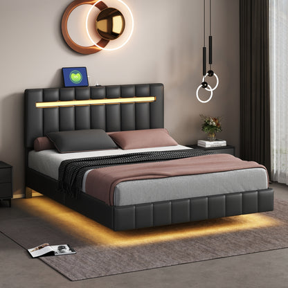 Marc II Queen Size Floating Bed Frame with LED - Black