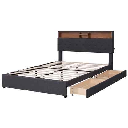 Nectar Queen Size Upholstered Platform Bed - Dark Gray