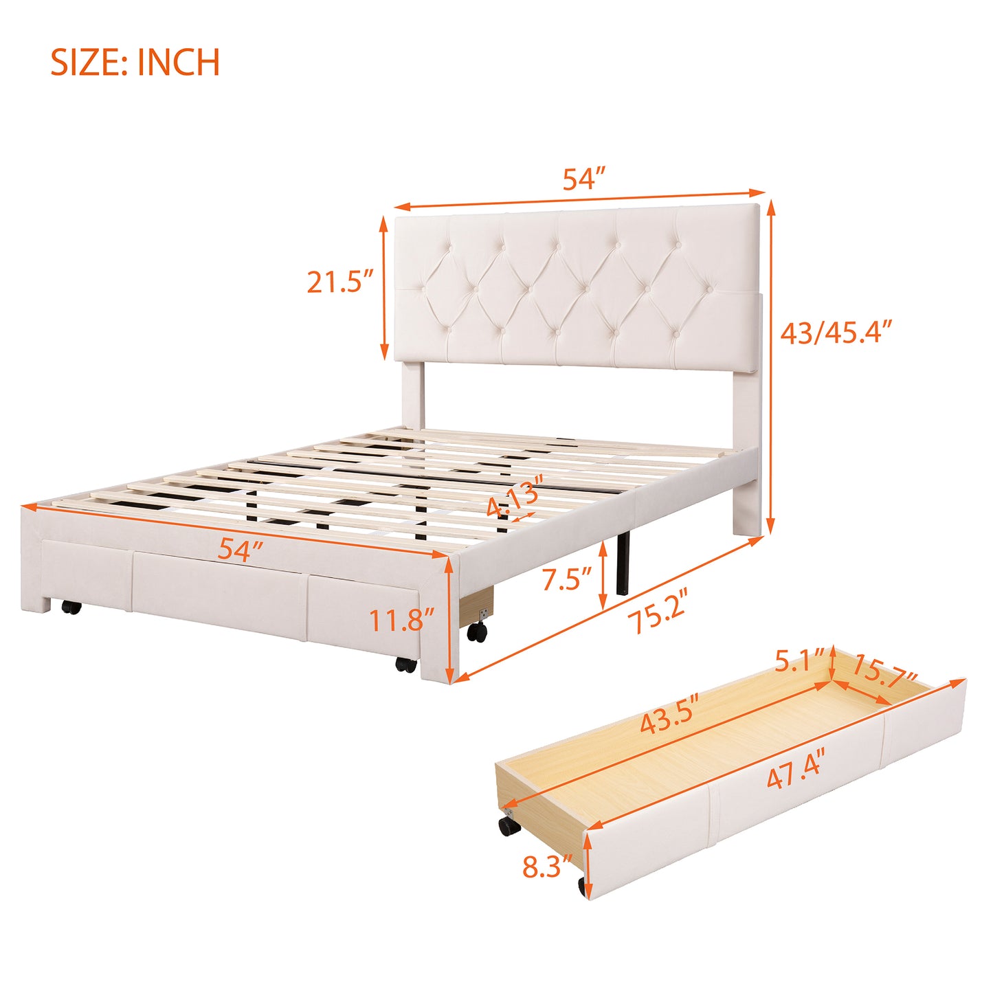 Helena Full Size Velvet Platform Bed Frame - Beige