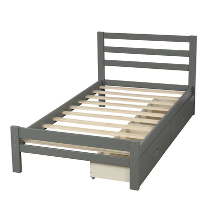 Cyril Twin Size Wood Platform Bed with Dual Drawers - Gray