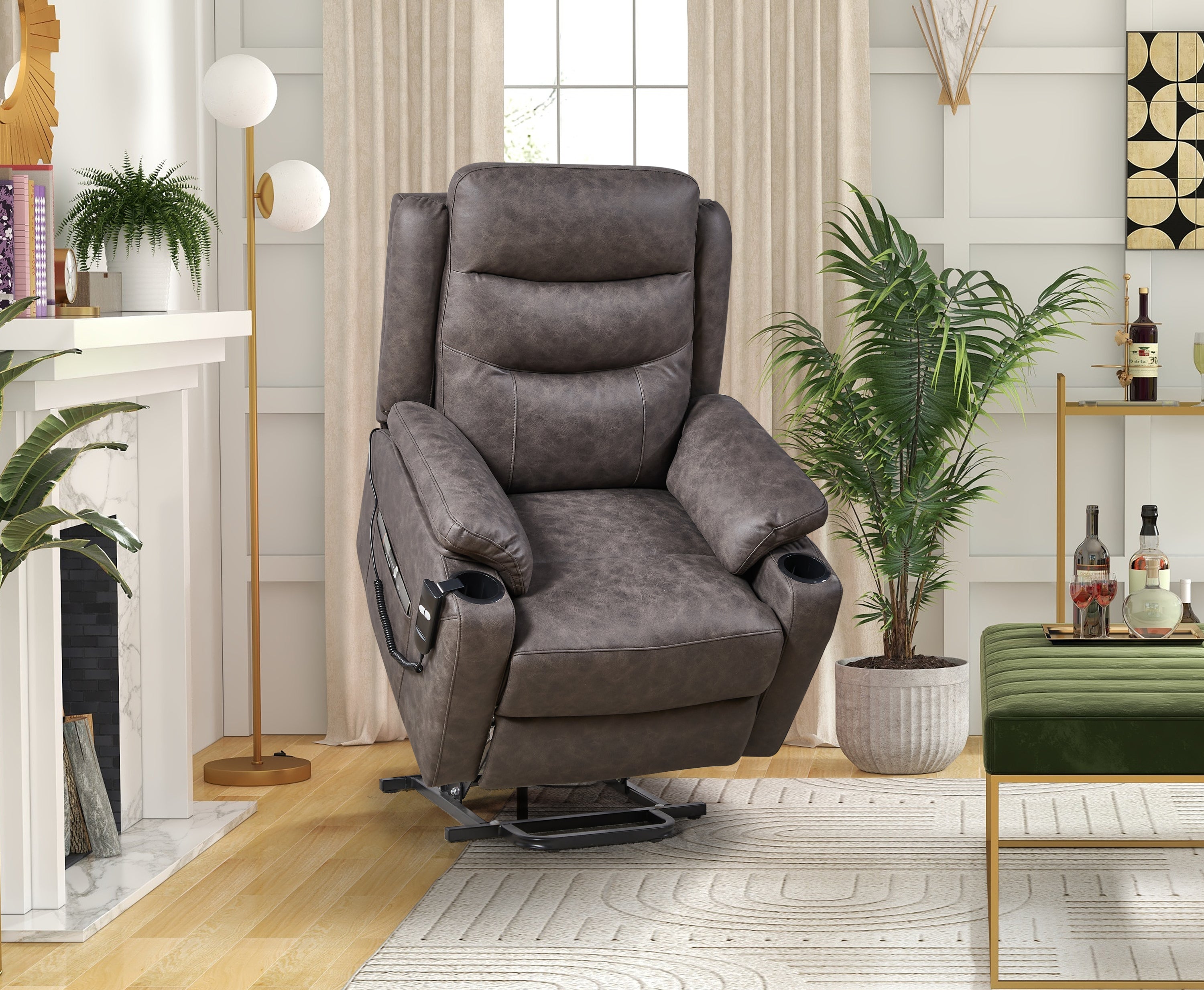 Grey suede online recliner chair