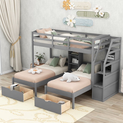 Family Set  Bunk Bed with Storage and Shelves