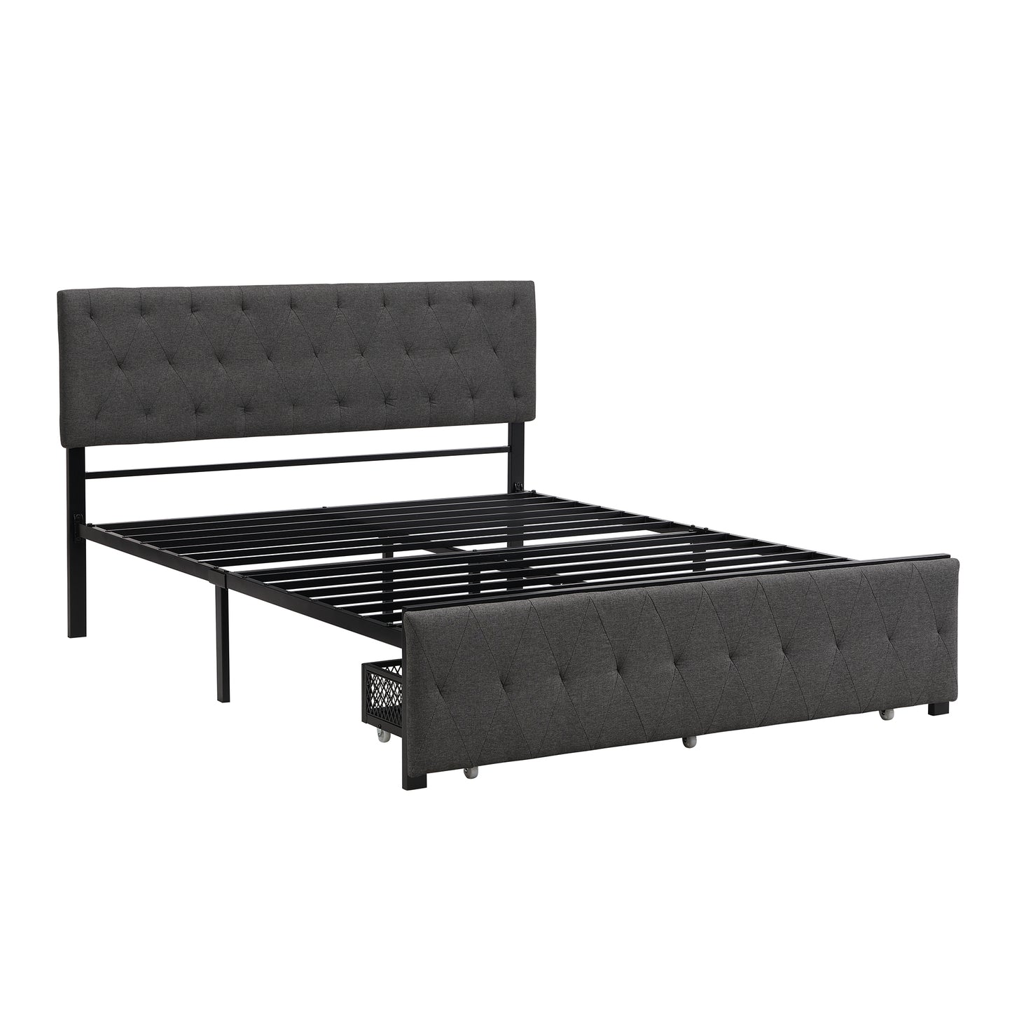 Apex Queen Size Storage Bed Metal Platform Bed with Drawer - Gray