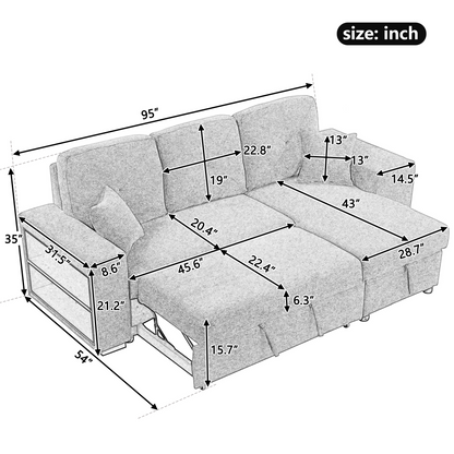 Knox Charcoal Reversible Sleeper Sectional Sofa Bed