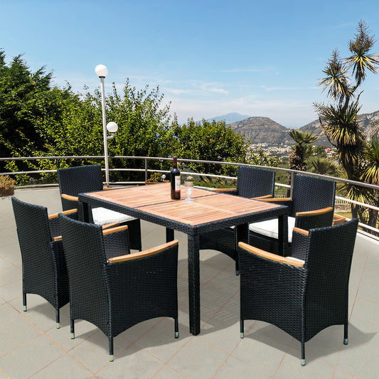 Shavon 7 Pc Outdoor Patio Wicker Dining Sett - Black