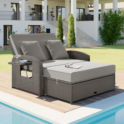 Tula PE Wicker Rattan Double Chaise Lounge - Gray