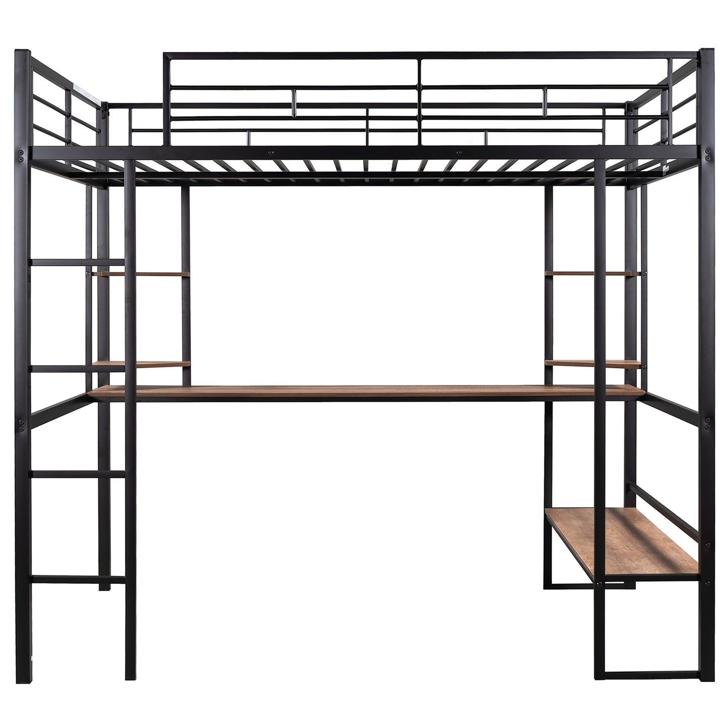 Black Beauty Loft Bed with Long Desk and Shelves