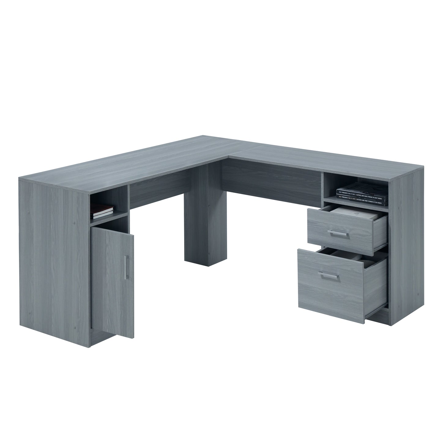 TechMax L-Shape Storage Desk, Slate Grey