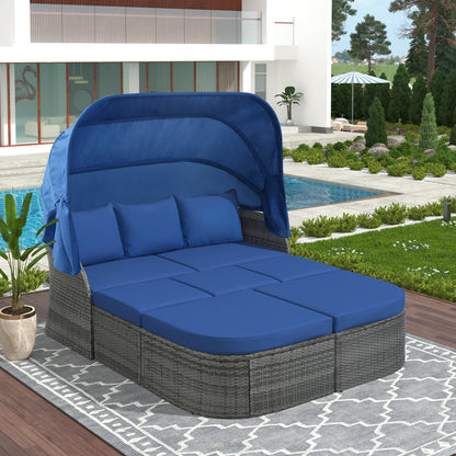 Zella Outdoor Daybed with Retractable Canopy Set - Blue