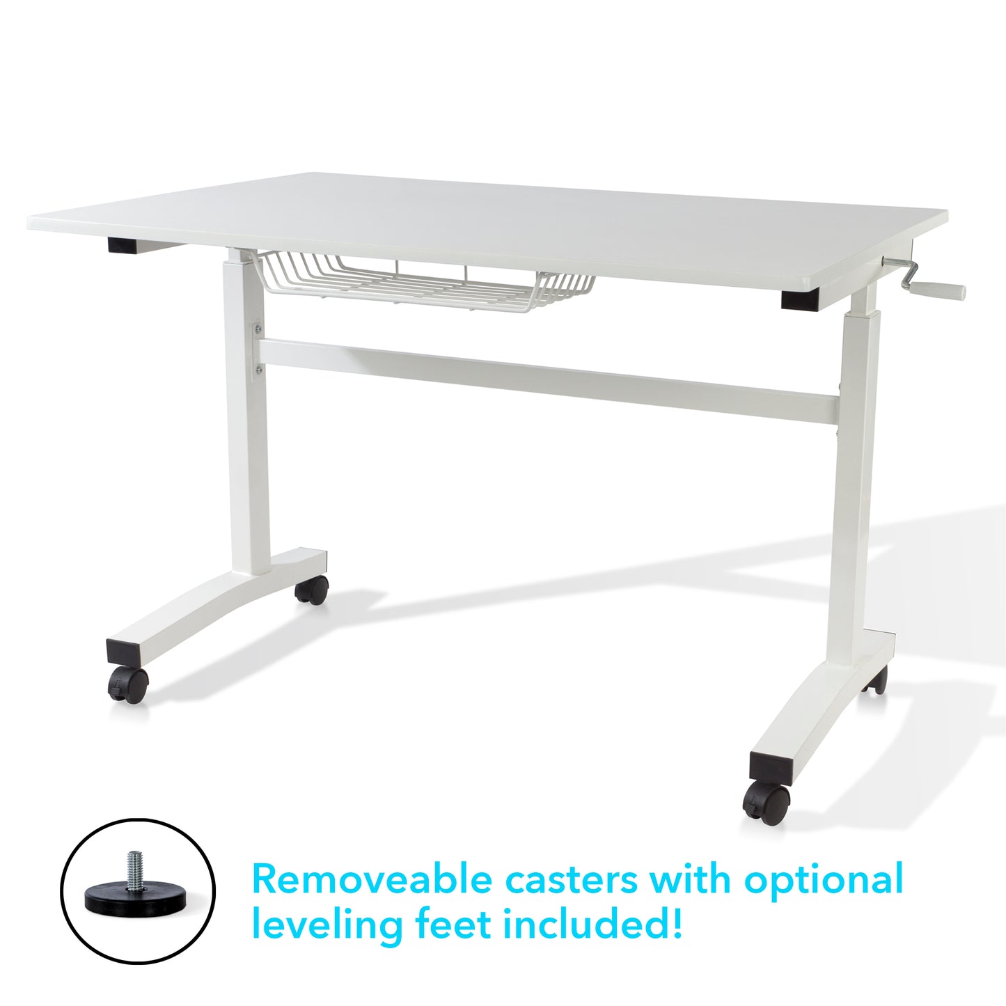 Atlantic Sit Stand Desk with Casters (Height Adjustable) with side crank   -  White