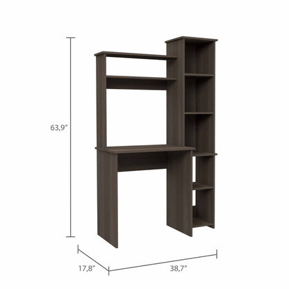 Marston 6-Shelf Writing Desk with Built-in Bookcase - Smokey Oak