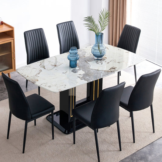 Tyrone 7pc Dining Set Dining Table 6x Side Chairs - Black