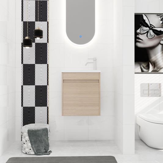 Sirius Wall Mounted Bathroom Vanity With Sink 17 Inch - White Oak