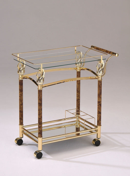 Luxe Serving Cart Gold Plated & Clear Glass