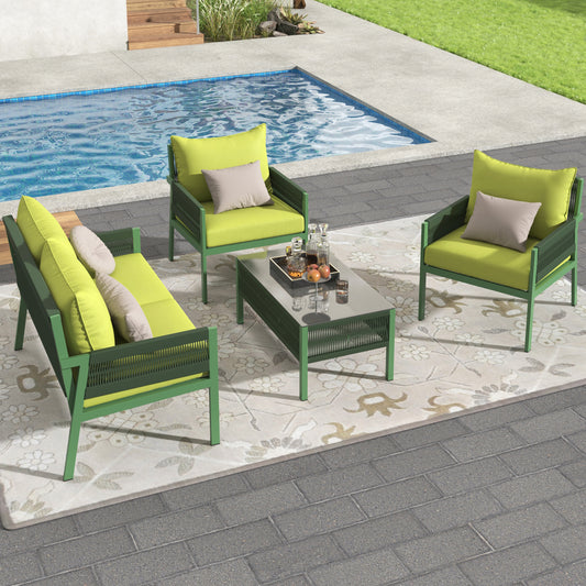 Mixon 4 Pc Patio Rope Sofa Set - Green