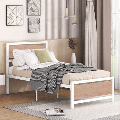 Quasar Twin Size Metal and Wood Platform Bed - White