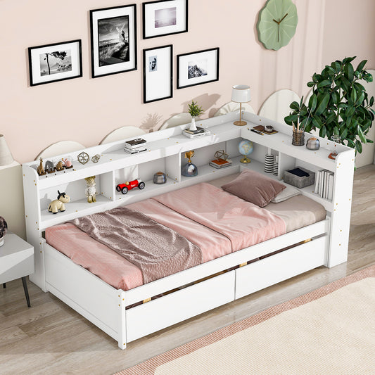 Parker Twin Size Daybed with Bookcases -Drawers - White