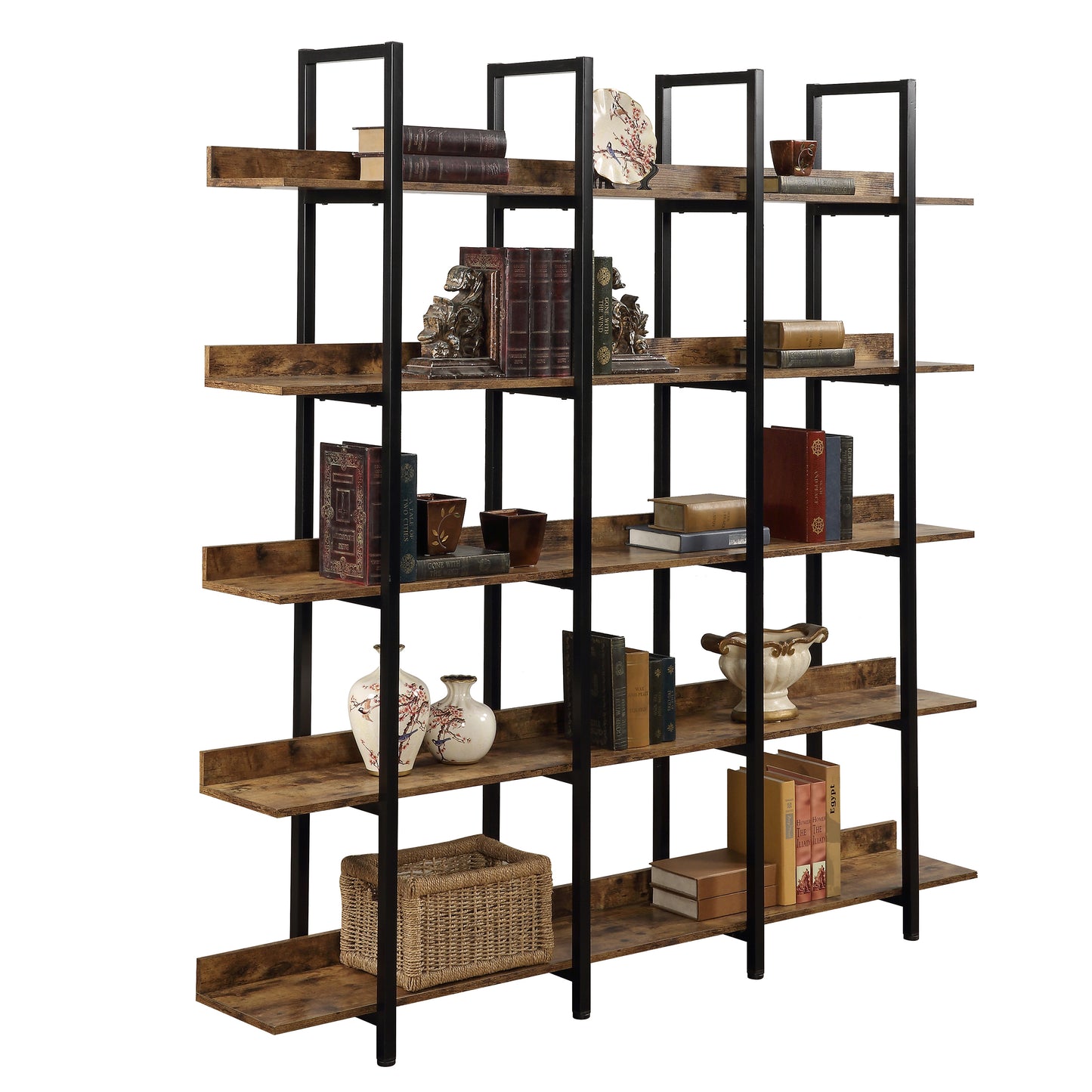 Vintage Metal Frame Bookshelf - Brown