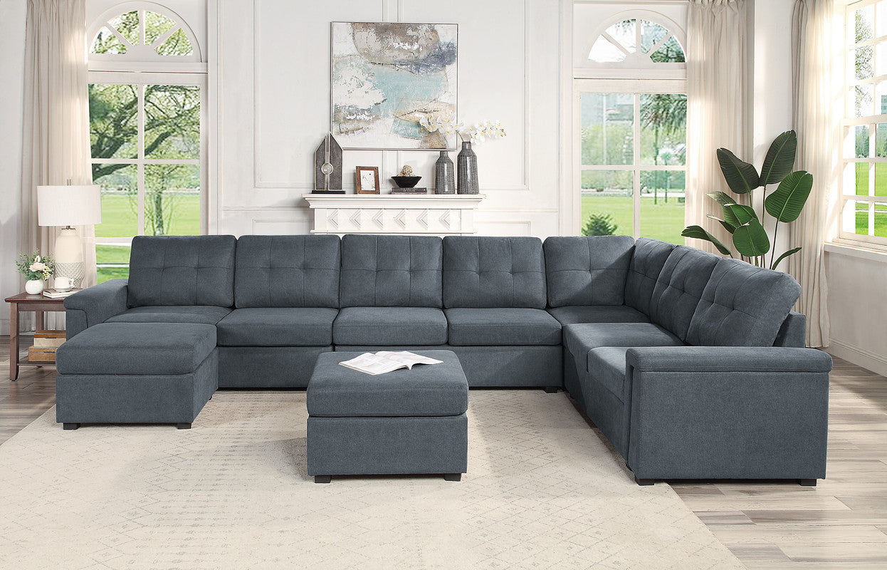 Isla Woven Fabric 9-Seater Sectional Sofa with Ottomans - Gray