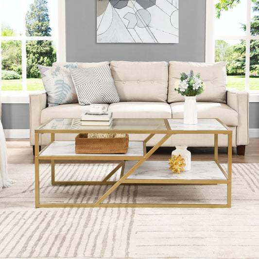 Golden Glass Shelf Coffee Table