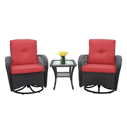 Thomson Outdoor Wicker Rocker Swivel  Patio Bistro Set - Red