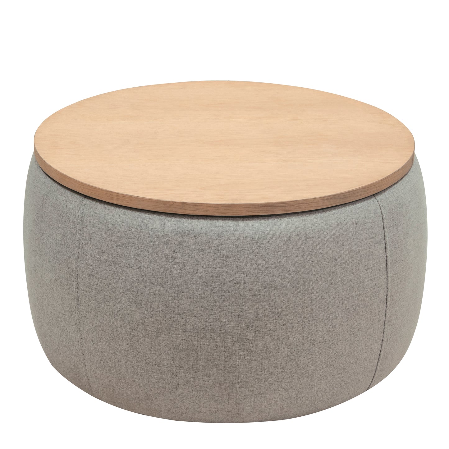 Versa Round Storage Ottoman Table - Light Grey