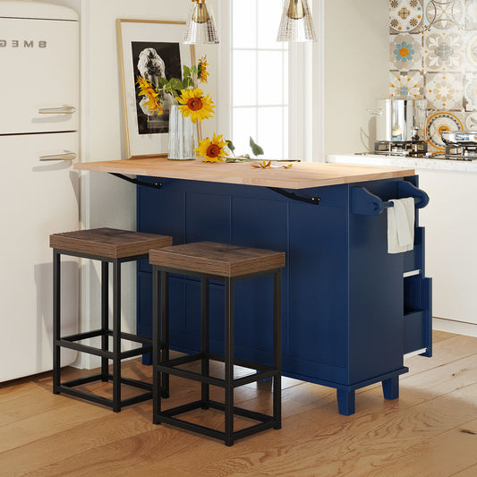 TOPMAX  Kitchen Island Set with 2 Seatings - Blue