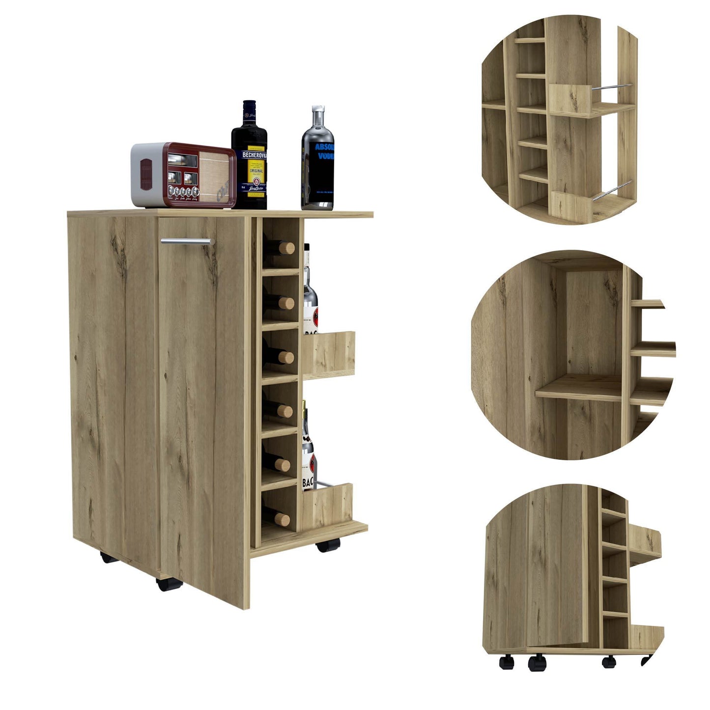 Bar Cart with Division Carbon - Light Oak