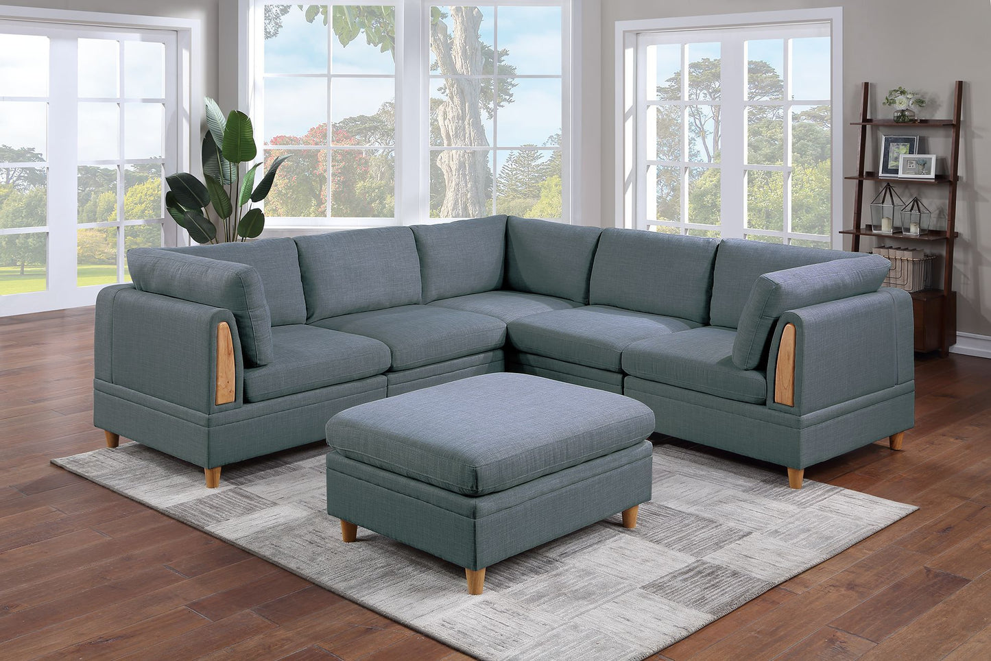 Felix 6pc Modular Sectional Sofa Set 3x Wedges 2x Armless Chair And 1x Ottoman  - Steel Gray