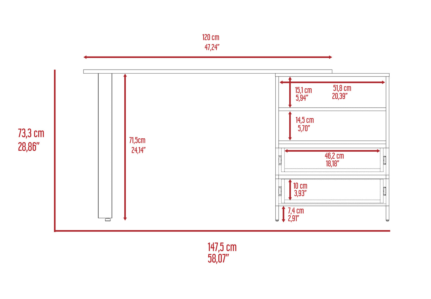 Jessy 2-Drawer 2-Shelf Writing Desk - Light Gray