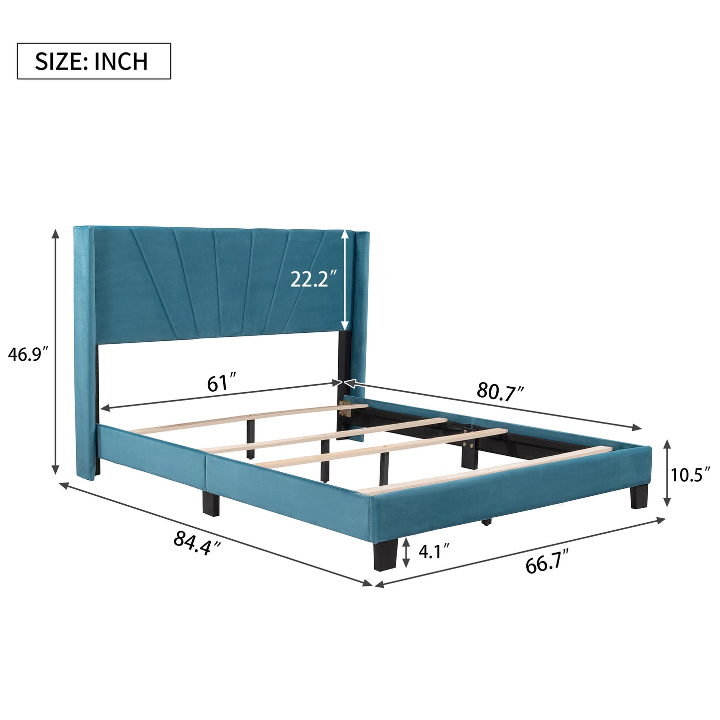 Royal Comfort Queen Size Velvet Upholstered Platform Bed - Blue