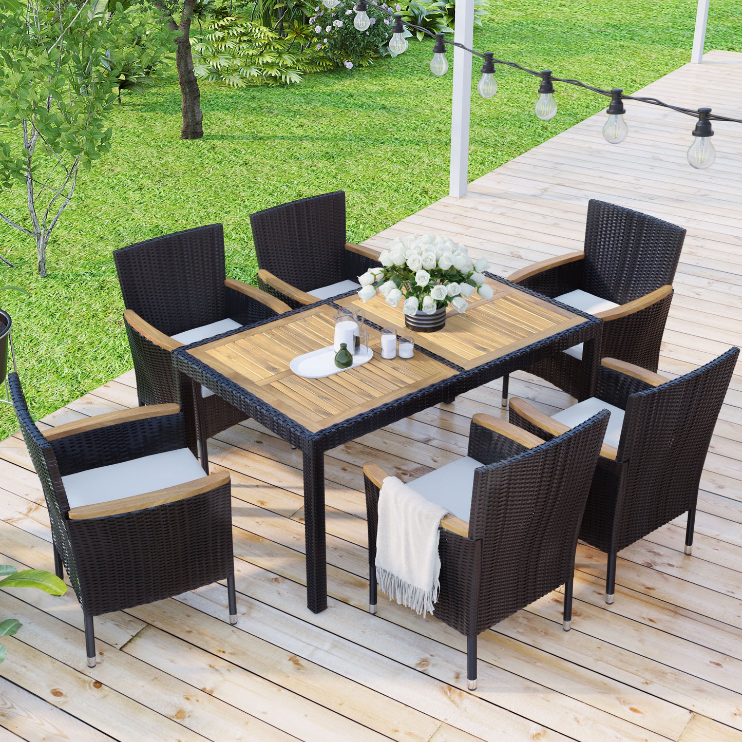 Marna 7 Pc Outdoor Patio Dining Set -Brown